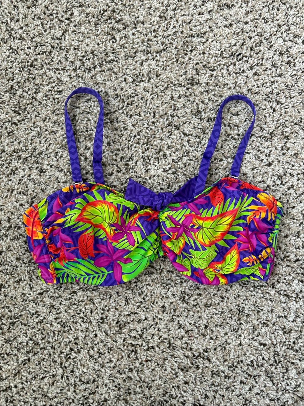 Vibrant Purple Tropical Bikini Top - Floral Print